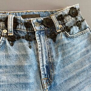 Womens 7 For All Mankind Dojo Lace Flower Bellbottom Jeans | Sz 27 | Rare Y2K